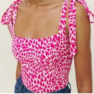 Reformation Elora Heart Tank Smocked Sz 4 Tie Strap Smocked Back